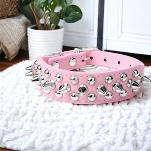 Light Pink Studded Spiked Leather Dog Collar or Cat Collar - Small (PU Leather)